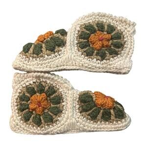 Vintage-Style Crochet Slippers with Floral Design One Size Fits All